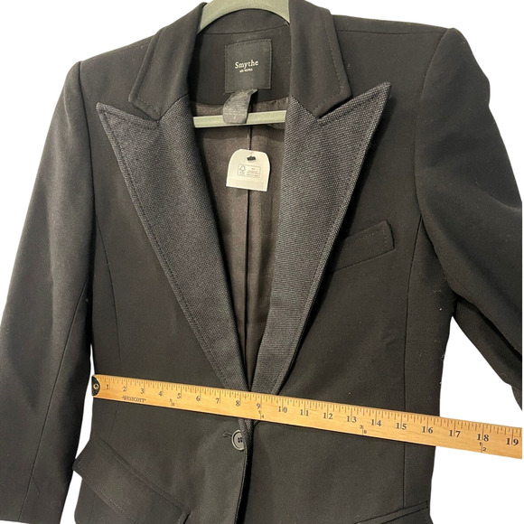 Smythe 4 Classic Wool One Button Blazer Textured Wide Lapel Tuxedo Jacket Black - Picture 9 of 13